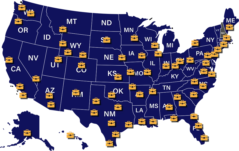 Map of the United States with icons showing the lawyers we work with.